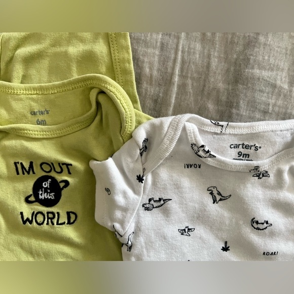 Carter’s brand Baby onesies one is size 6m other is size 9m. range is 6-9m - Picture 2 of 2